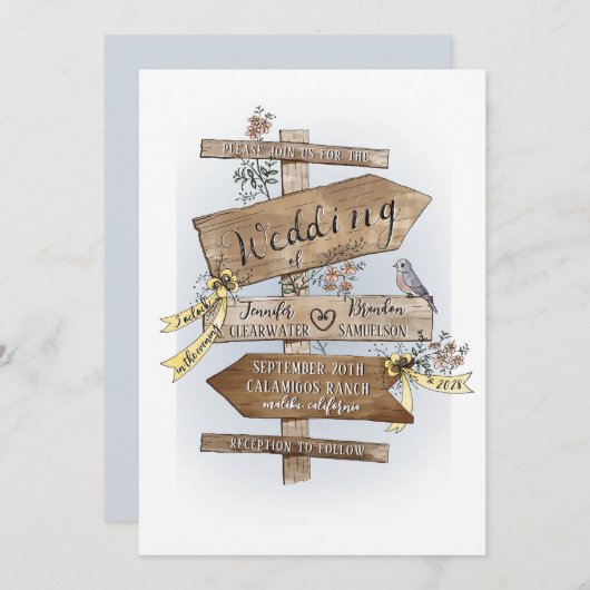 Het trouwbord zegt handgetekende waterverf rustiek kaart (Voorkant / Achterkant)