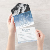 Het trouwen foto blauwe grijze rsvp tekst all in one uitnodiging (Afscheurbaar)