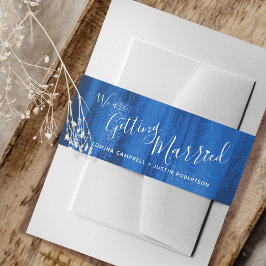 Het trouwen met sapphire blue abstracte art bruilo uitnodigingen wikkel