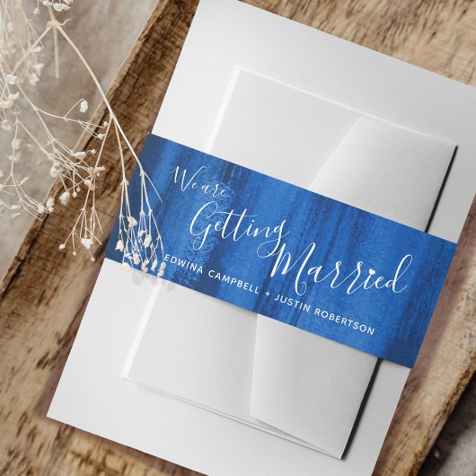 Het trouwen met sapphire blue abstracte art bruilo uitnodigingen wikkel