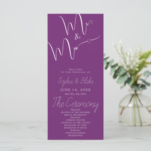 Het Trouwprogramma Mr & Mrs Minimalist Paars (Staand voorkant)