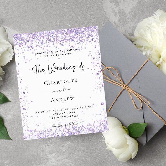 Het trouwviolet glitter-script van het budget