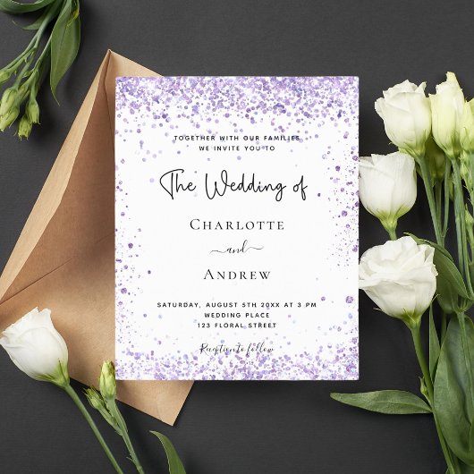 Het trouwviolet glitter-script van het budget