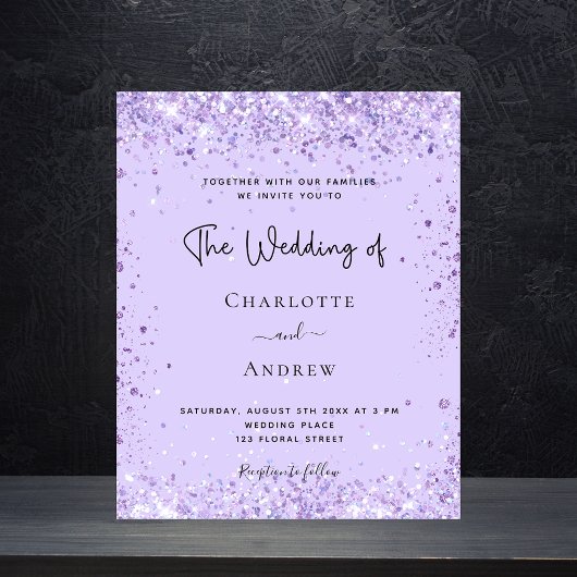 Het trouwviolet glitter-script van het budget