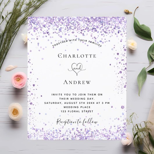 Het trouwviolet glitter-script van het budget