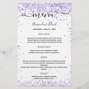 Het trouwviolet witte glitter van het menu manuscr