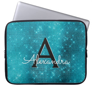 Het turkooise Blauwe Fonkelende Monogram van Laptop Sleeve