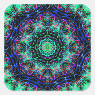 Het turkooise Blauwgroen Blauwe Fractal Patroon Vierkante Sticker