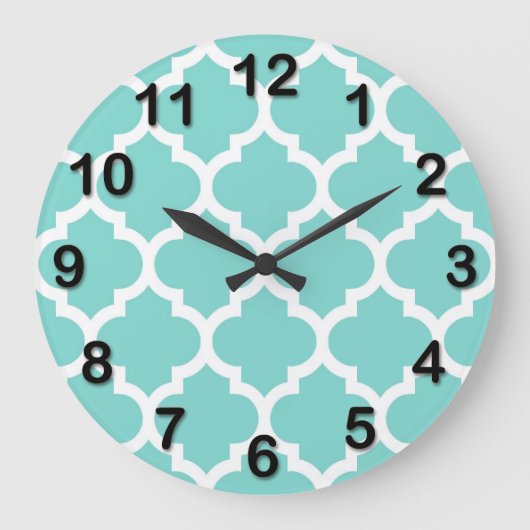 Het turkooise Marokkaanse Quatrefoil Patroon van Grote Klok (Voorkant)