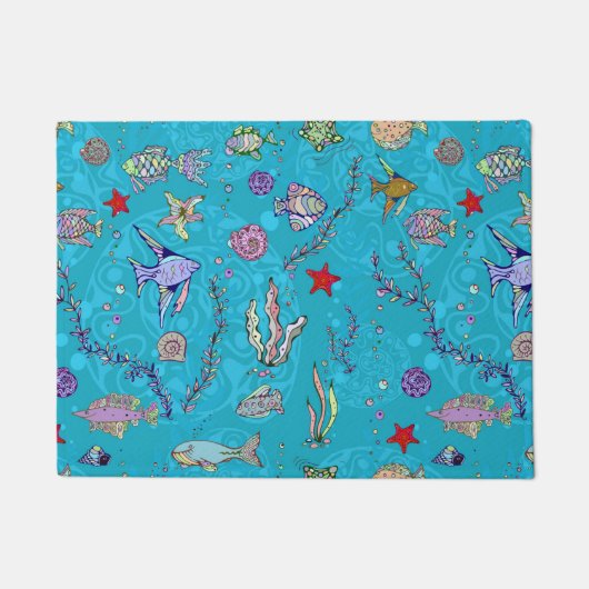 Het turkooise Patroon van Vissen Deurmat (Voorkant)