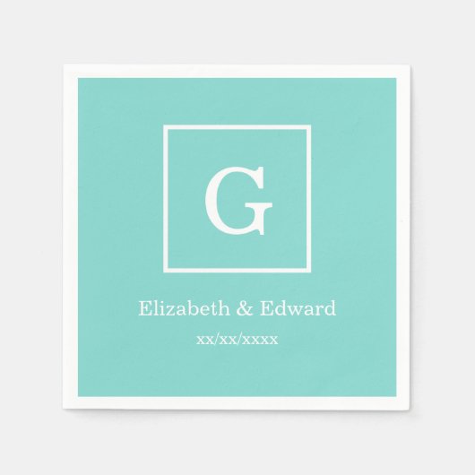 Het Turkooise Witte Ontworpen Aanvankelijke Servetten (Voorkant)
