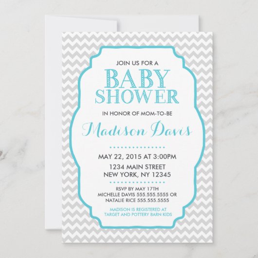 Het Turquoise en Grijze Chevron Baby shower Kaart (Voorkant)