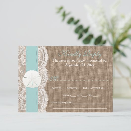 Het Turquoise Sand Dollar Wedding Collectie RSVP (Staand voorkant)