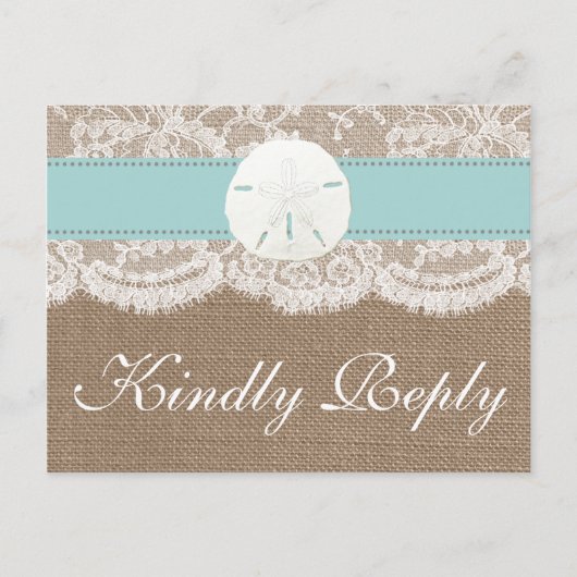 Het Turquoise Sand Dollar Wedding Collectie RSVP Uitnodiging Briefkaart (Voorkant)