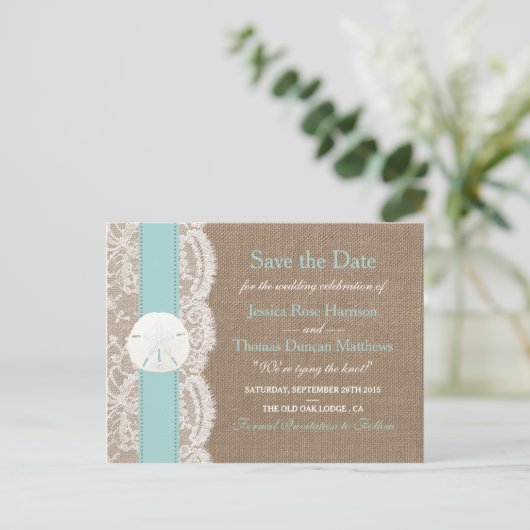 Het Turquoise Zand Dollar Collectie Save The Date Aankondigingskaart (Staand voorkant)