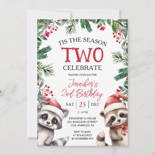 Het tweede seizoen | Wasberen kerst 2e verjaardag Kaart (Voorkant)