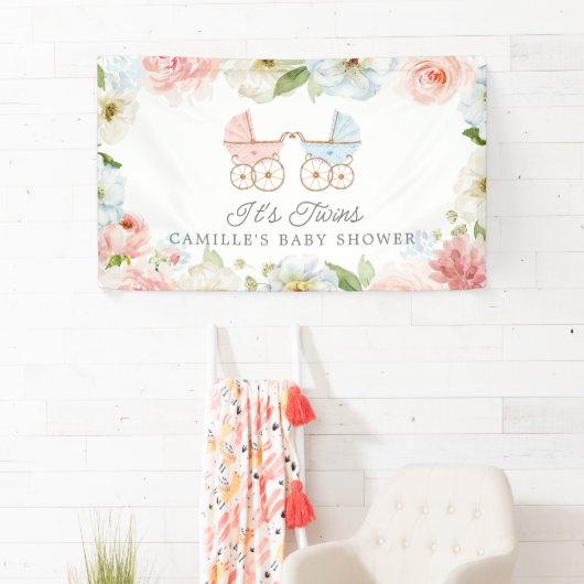 Het Tweeling Baby Shower Blauw Roze Bloemstuk Welk Spandoek (Insitu)