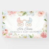 Het Tweeling Baby Shower Blauw Roze Bloemstuk Welk Spandoek (Horizontaal)