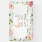 Het Tweeling Baby Shower Blauw Roze Bloemstuk Welk Spandoek (Verticaal)