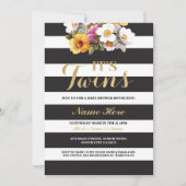 Het Tweeling Baby Shower Streep Goud Bloemige Uitn Kaart (Voorkant)