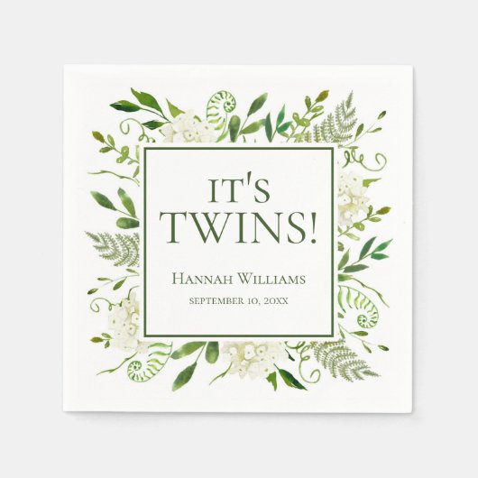 Het Tweeling Wit Hydrangea Baby Shower Servet (Voorkant)
