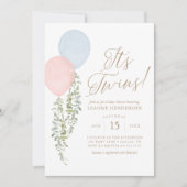 Het Twins roze blauwe ballon Eucalyptus Baby showe Kaart (Voorkant)