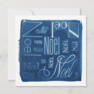 Het Typografische Vierkant Cyanotype van Noël Feestdagenkaart