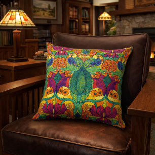Het uil retro art nouveau patroon van Voysey Kussen