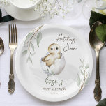 Het uitbroeden snel kleine vogellente baby shower papieren bordje<br><div class="desc">Broeden binnenkort kleine vogel in eierveer baby shower gepersonaliseerd servies sjabloon papier borden. Genderneutrale gedempte Scandinavische kleuren,  leuk voor de lentefuncties.</div>