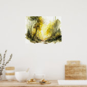 Het uitnodigen van Sun-dappled Forest Waterverf Poster (Keuken)