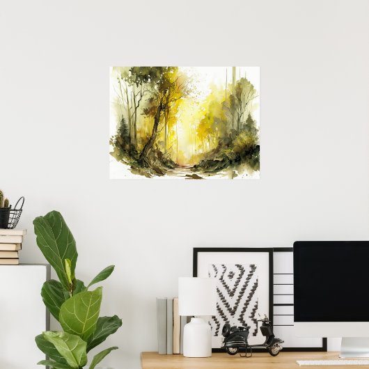 Het uitnodigen van Sun-dappled Forest Waterverf Poster (Thuiskantoor)