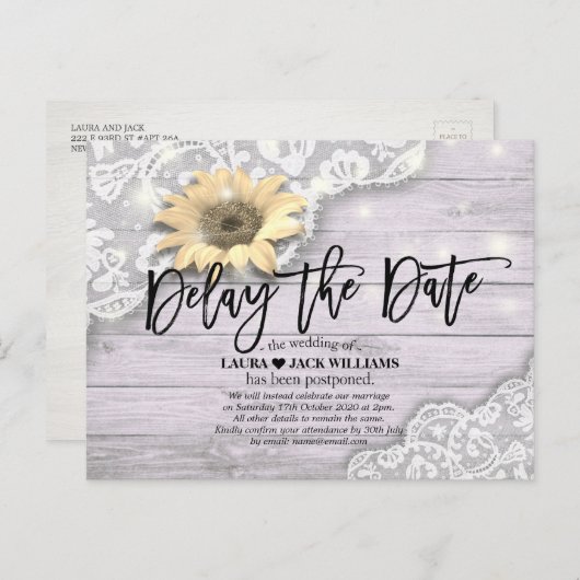 Het Uitstel van de bruiloft Vertraging de Datum Zo Aankondigingskaart (Voorkant / Achterkant)