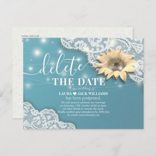 Het Uitstellen van het huwelijk schrapt de Datum Z Aankondigingskaart (Voorkant / Achterkant)