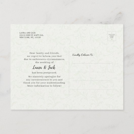 Het uitstellen van het huwelijk Verandert de Datum Aankondigingskaart (Achterkant)