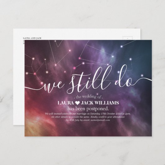 Het uitstellen van het huwelijk wij nog steeds con aankondigingskaart (Voorkant / Achterkant)