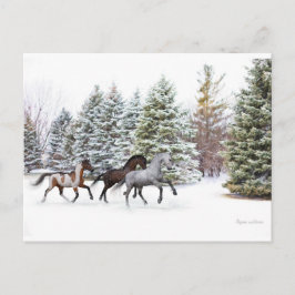 Het uitstrooien van de sneeuw door de paarden briefkaart