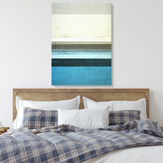 'Het Uitzicht' Blauwe en Grijze Abstracte Kunst Canvas Afdruk (Insitu (Slaapkamer))