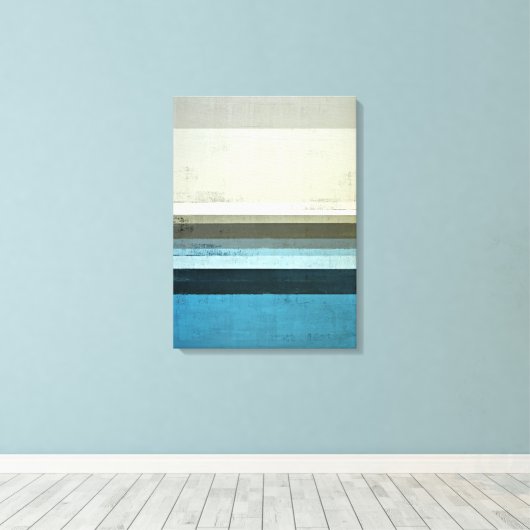 'Het Uitzicht' Blauwe en Grijze Abstracte Kunst Canvas Afdruk (Insitu (Houten vloer))