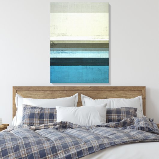 'Het Uitzicht' Blauwe en Grijze Abstracte Kunst Canvas Afdruk (Insitu (Slaapkamer))