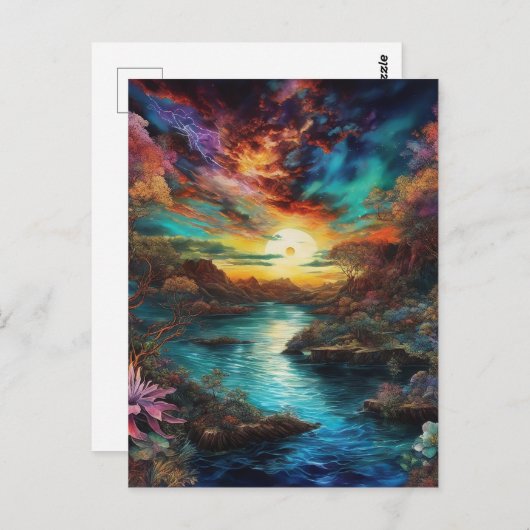 Het uitzicht van de nieuwe planeet is vreemd en on briefkaart (Voorkant / Achterkant)