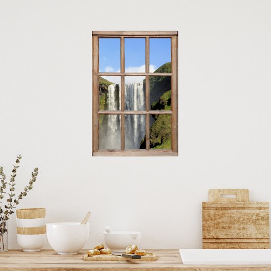 Het Uitzicht van de waterval van een Venster Poster (Keuken)