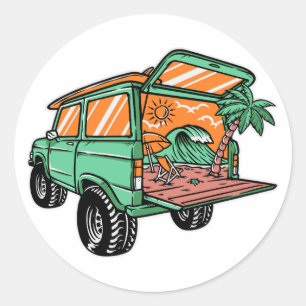 Het Uitzicht van het strand in de Illustrator van Ronde Sticker