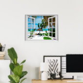 Het Uitzicht van het Venster van Beach en van de O Poster (Thuiskantoor)