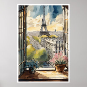 Het uitzicht van Parijs, de Eiffeltoren en het Lou Poster