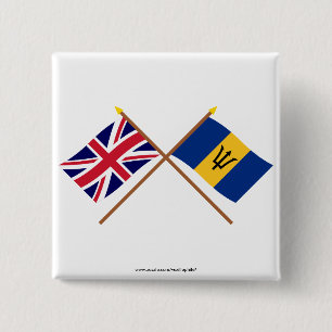 het UK en Barbados Gekruiste Vlaggen Vierkante Button 5,1 Cm