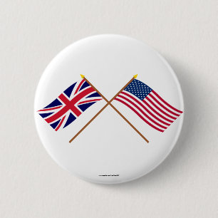 het UK en Verenigde Staten Gekruiste Vlaggen Ronde Button 5,7 Cm
