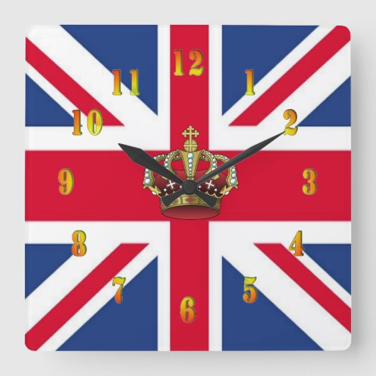het UK Koningin Crown Wall Clock Vierkante Klok (Voorkant)