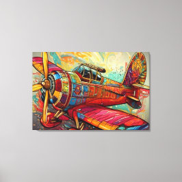 Het ultieme vibrante retro-futuristische vliegtuig canvas afdruk