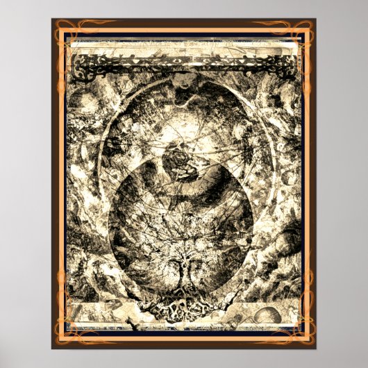 Het universum is een Poster met boomsepia (Voorkant)