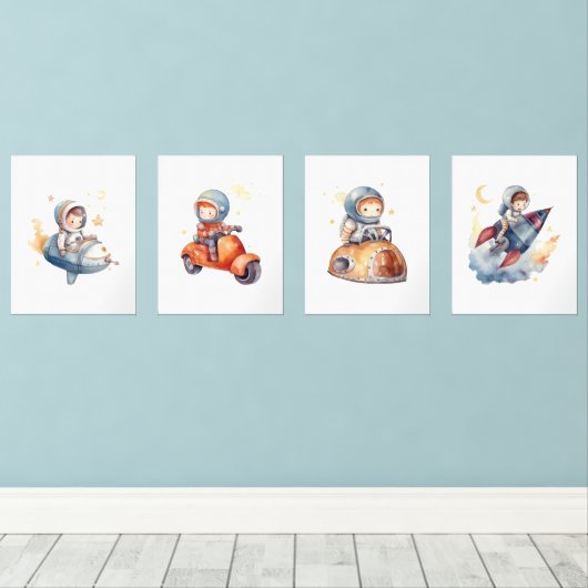 Het universum van de kleine astronaut muurkunst sets (Houten vloer)